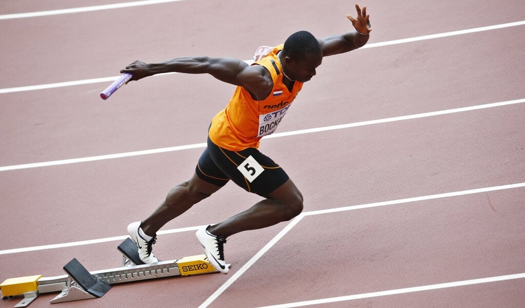Solomon Bockarie op de 400 meter horden tijdens de Olympische Spelen van Peking. (beeld epa / Jeon Heon-Kyun)