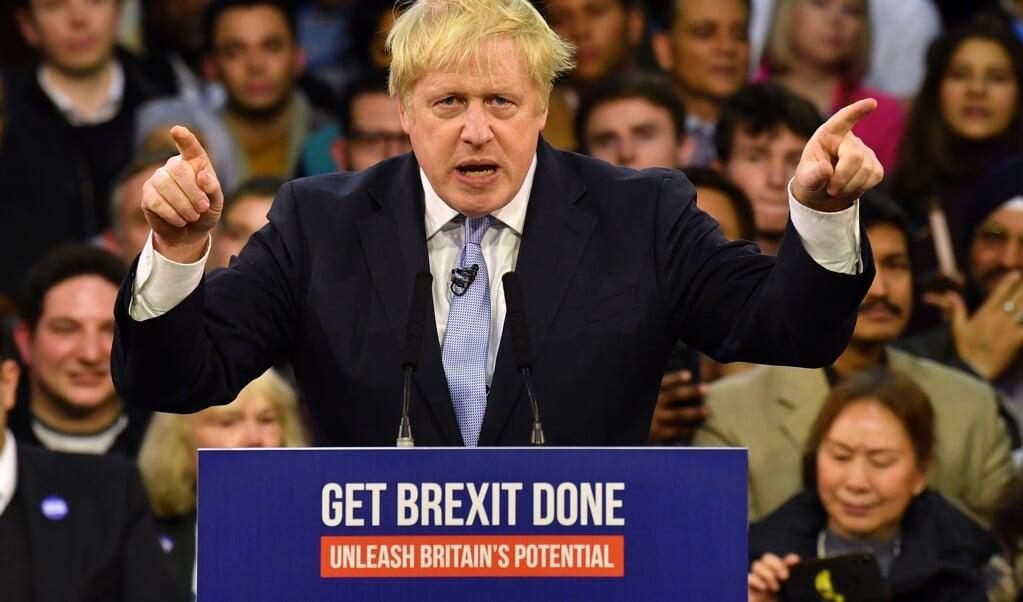 Premier van Groot-Brittannië Boris Johnson tijdens zijn verkiezingscampagne, waarvan de brexit expliciet onderdeel was. (afp)