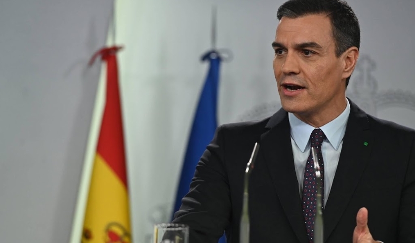 2019-12-11 21:07:05 epa08063756 Acting Spanish Prime Minister Pedro Sanchez offers a presser at the Moncloa Palace in Madrid, Spain, 11 December 2019. Spanish Lower Chamber Speaker Meritxell Batet announced that Spain's King Felipe VI designated acting Sp (beeld anp)