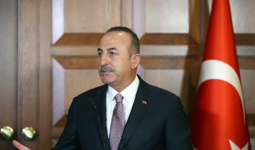 2019-11-28 12:51:35 epa08030555 A handout photo made available by the Turkish Foreign Ministry press office shows Turkish Foreign Minister Mevlut Cavusoglu at a press conference after a meeting with Prime Minister of the Kurdistan Regional Government (KRG ( beeld anp)
