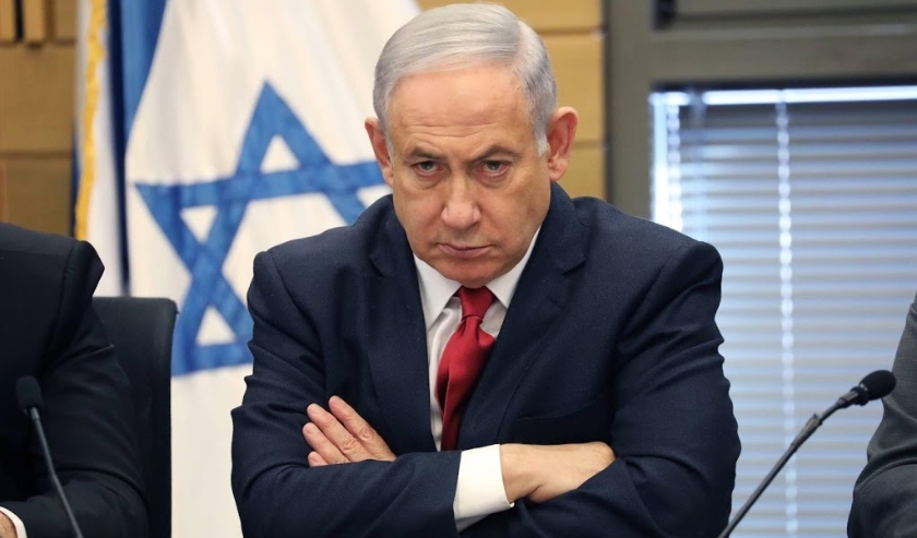 2019-11-18 14:51:52 epa08005746 Israeli Prime Minister and leader of Likud Party Benjamin Netanyahu during an extended faction meeting of the right-wing bloc members at the Israeli Knesset (parliament) in Jerusalem, Israel, 18 November 2019. Leader of the (beeld anp)