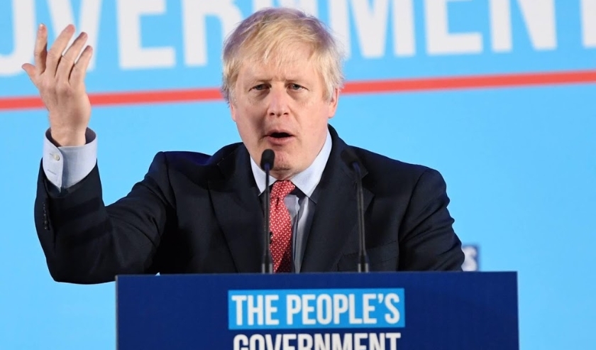 2019-12-13 07:24:29 epa08067921 British Prime Minister Boris Johnson delivers a victory speech to supporters following election results in London, Britain, 13 December 2019. Britain's Conservatives won their biggest majority in general elections since the ( beeld anp)