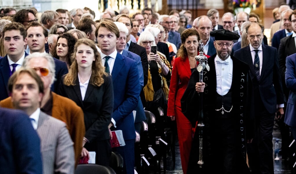 Minister Ingrid van Engelshoven van Onderwijs, Cultuur en Wetenschappen (D66) tijdens de opening van het academisch jaar in Leiden. (beeld anp / Sem van der Wal)