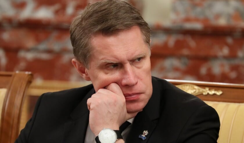 De Russische minister van Volksgezondheid Mikhail Murasjko. (beeld afp / Yekaterina Shtukina / Sputnik)