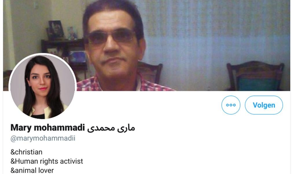 De twitterpagina van Mary Mohammadi, waarop ze zich uit als christen, activist en dierenliefhebber. (beeld Twitter)