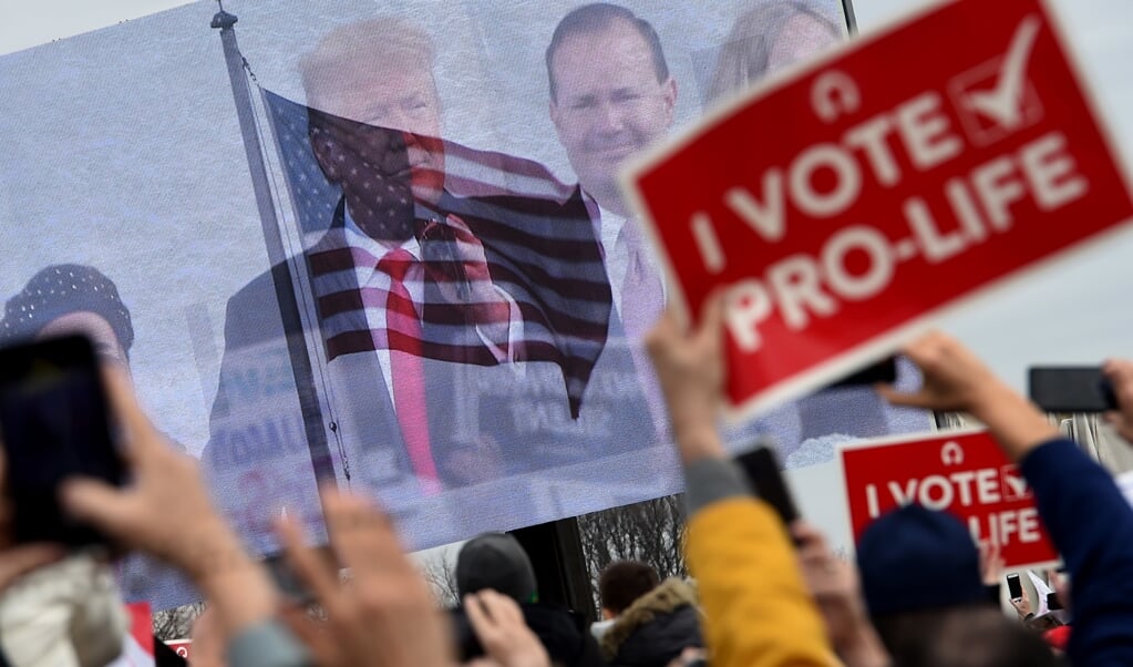 <p>'In Amerika is het abortusvraagstuk een testcase. Het maakt duidelijk aan welke kant van de lijn je staat.'</p> (beeld olivier Douliery / afp)