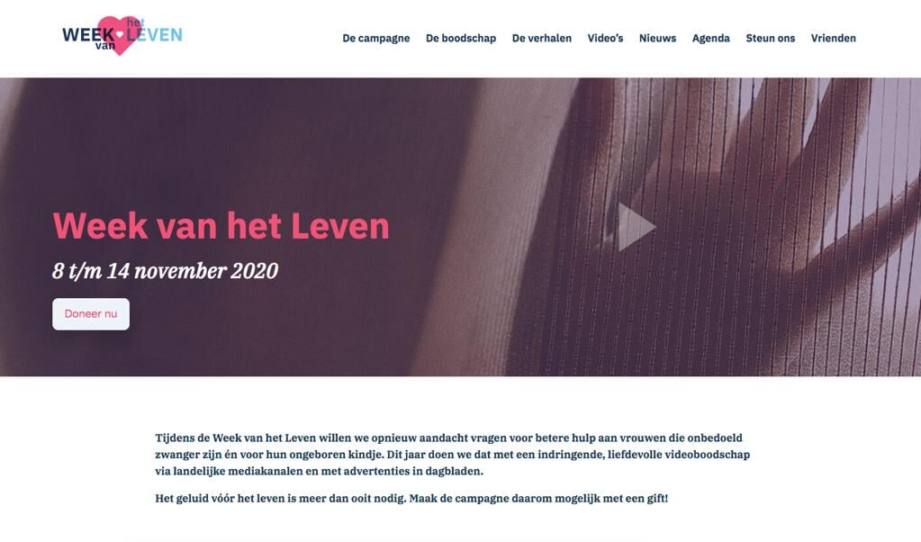 De website van de Week van het Leven waarop het spotje te zien is. (beeld website Week van het Leven)