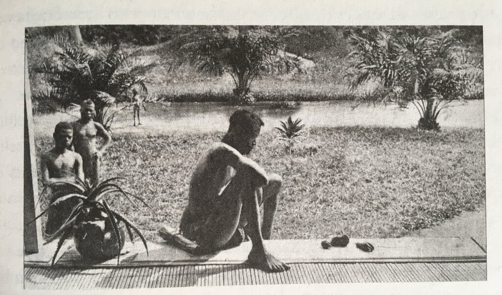 <p>Alice Harris maakte een foto van een zwarte man, met zich een afgehakte hand en een voet. Het enige dat nog rest van zijn dochter.</p> (beeld uit besproken boek)