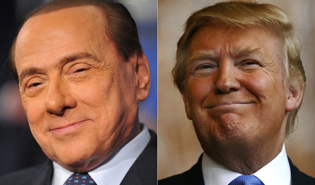 Vier jaar geleden, toen Trump verrassend als Amerikaanse president werd verkozen, schreven veel media: Berlusconi was eerder Trump dan Trump zelf. Wat er komt na Trump, is opnieuw te zien in de glazen bol van Italië. (beeld / afp Photo / Tiziana Fabi and Timothy a. Clary)