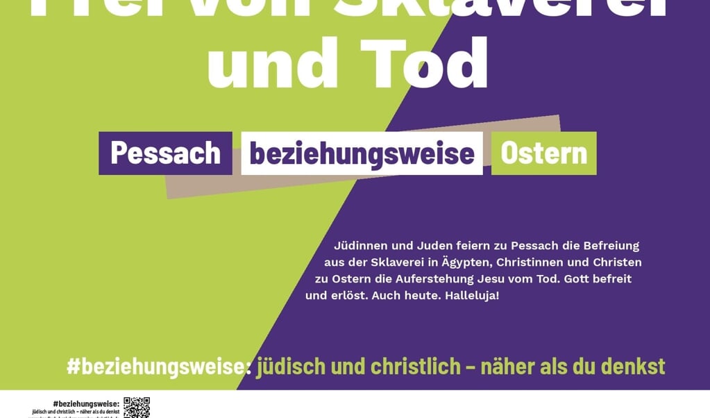 Een van de posters uit de campagne maakt duidelijk wat Pesach en Pasen met elkaar te maken hebben. (beeld EKD)