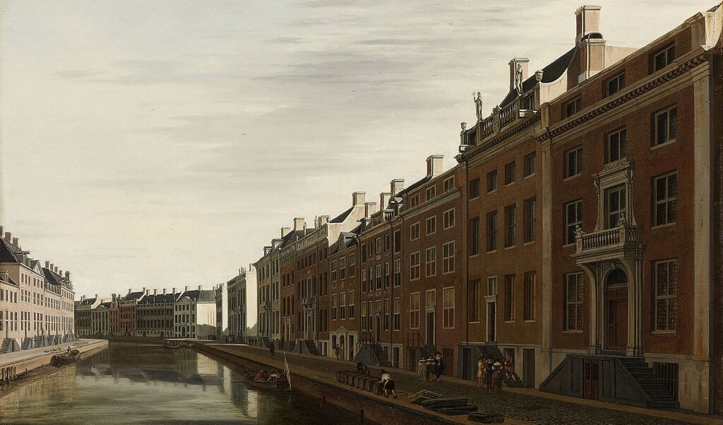De voorspoed van de Republiek in de Gouden Eeuw is af te lezen aan de herenhuizen in de 'Gouden Bocht' van de Herengracht in Amsterdam. Schilderij van G.A. Berckheyde, 1672. (beeld rijksmuseum)