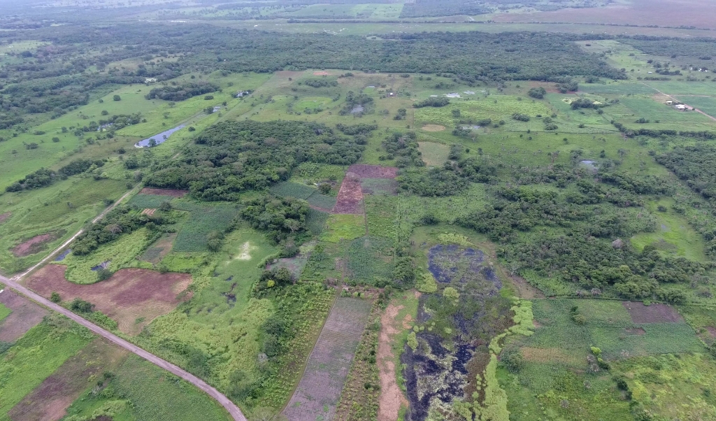 Bovenaanzicht, met op de voorgrond wegen en een reservoir, op de achtergrond het grote plateau. (beeld Takeshi Inomata)