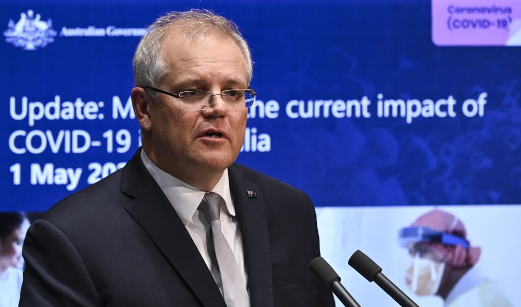 Ook de Australische premier Scott Morrison wil een onderzoek naar het Chinese achterhouden van gegevens over het coronavirus. (beeld epa / Lukas Coch)
