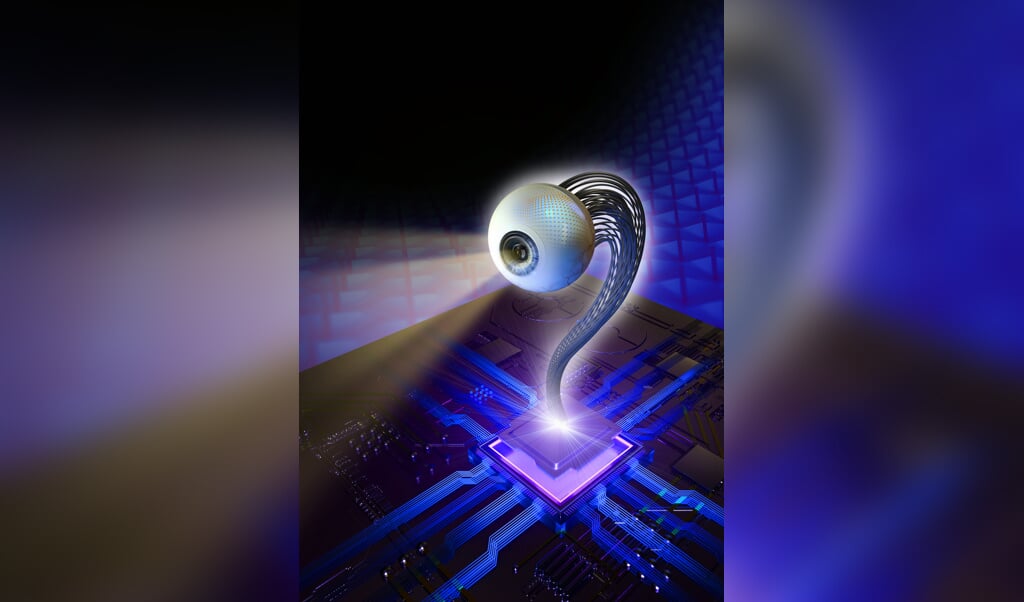 Illustratie van hoe het kunstoog eruit zou kunnen gaan zien. (beeld biomimetic eye sees into future )