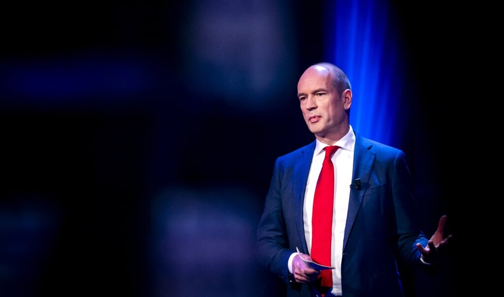 ChristenUnie fractievoorzitter Gert-Jan Segers tijdens het online partijcongres. De bijeenkomst kon vanwege het coronavirus niet in fysieke aanwezigheid van leden plaatsvinden. (beeld anp / Remko de Waal)