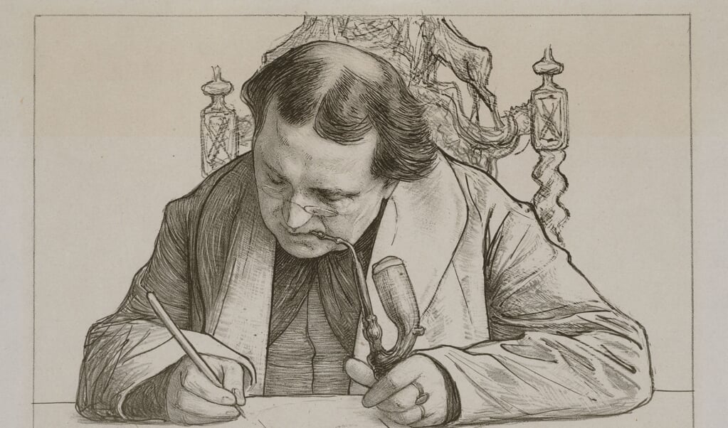 <p>Abraham Kuyper schreef elke dag van 9 tot 1 uur. Deel van een tekening van Jan Veth uit 1892.</p> (beeld stadsarchief Amsterdam)