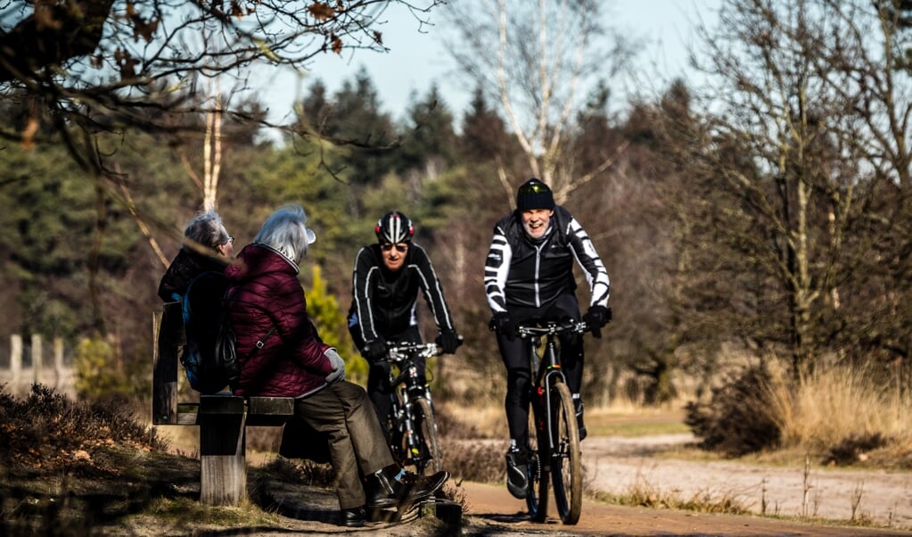 Wandelaars en mountainbikers: bondgenoten of concurrenten in het bos? 'In Nederland moeten we het nu eenmaal doen met weinig bos en veel inwoners.' (beeld anp / Rob Engelaar)