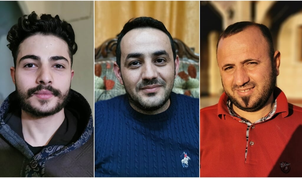 Dawod Fadil Issa, student en hulpverlener, Firas Odisho, voorganger, en Simon Salem Johanna, diaken. (beeld Jacob Hoekman)