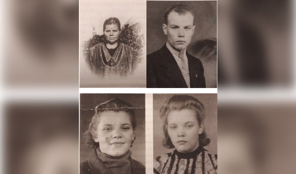 Met de klok mee: moeder Geertje, zoon Jochem en de tweeling Sjouktje en Hiltje. (beeld uit besproken boek)