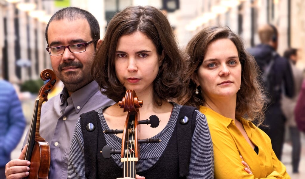 Het ensemble Scaramuccia met van links naar rechts violist Javier Lupiáñez, celliste Inés Salinas en klaveciniste Patrícia Vintém. (beeld David Morales Urbaneja)