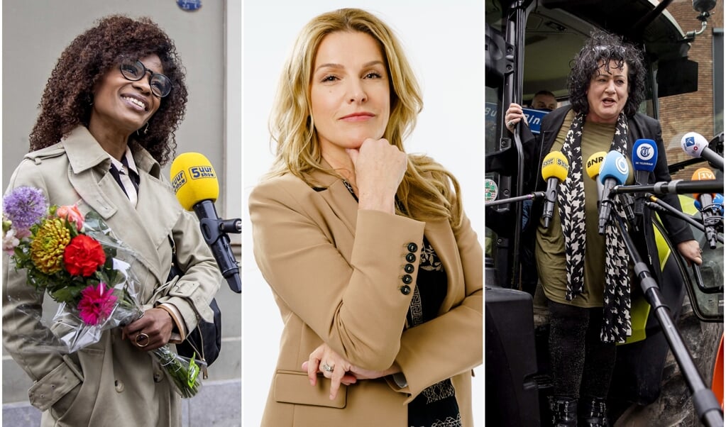 Sylvana Simons (BIJ1), Lucille Werner (CDA) en Caroline van der Plas (BBB). (beeld epa / Remko de Waal, anp / Marco de Swart, epa / Remko de Waal)