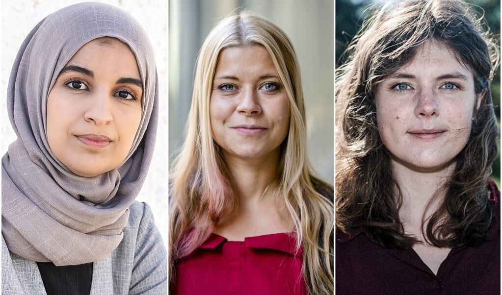 Kauthar Bouchallikht (GroenLinks), Lisa Westerveld (GroenLinks) en Marieke Koekkoek (Volt). (beeld anp / Remko de Waal en Bart Maat, en voltnederland.org)
