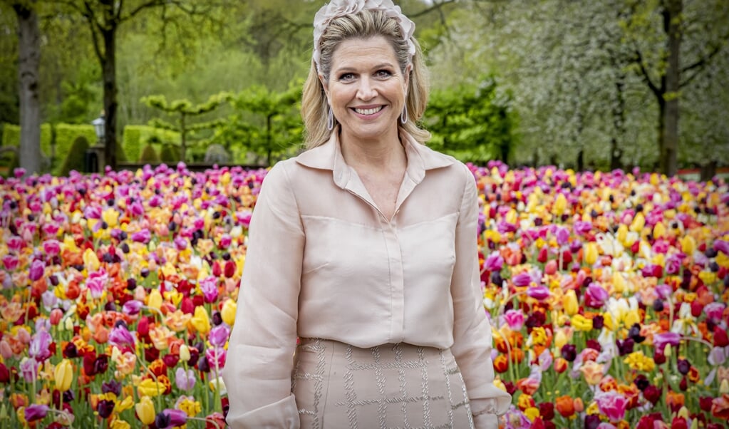 Koningin Maxima bezoekt de Keukenhof voor de ondertekening van het muziekakkoord Zuid-Holland en Zeeland van Méér Muziek in de Klas, op 11 mei. (beeld anp / Patrick van Katwijk)
