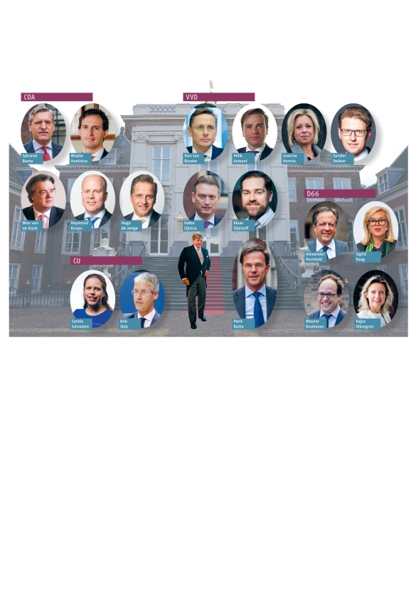 Dit zijn de mannen en vrouwen die in beeld zijn voor een ministerspost in het nieuwe kabinet. Er moeten er nog twee afvallen voordat ze bij de koning op het bordes kunnen staan. Maar er kunnen natuurlijk ook nog nieuwe namen opkomen, de komende weken. (anp)