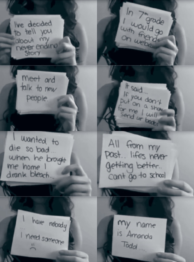 Amanda Todd voelde zich zo in het nauw gedreven door de cyberstalker dat ze voor zelfdoding koos. Kort voor haar dood legde ze in een video uit waarom. (nd)