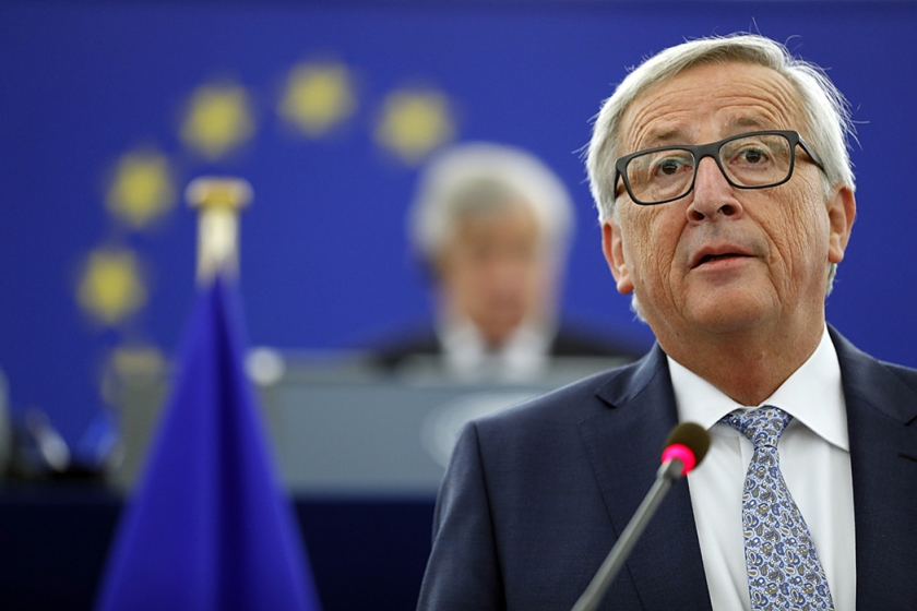 Jean-Claude Juncker spreekt zijn ‘Staat van de Unie’ uit in Straatsburg. (ap / Jean-Francois Badias)