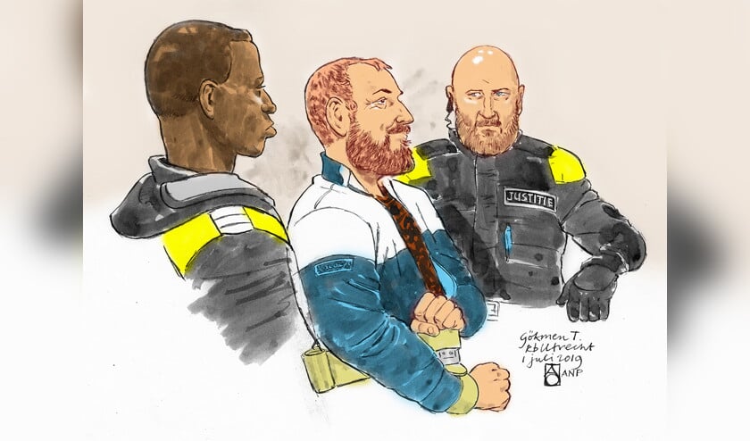 Rechtbanktekening van Gökmen T. tijdens de eerste inleidende zitting voor de rechtbank in Utrecht. (anp)