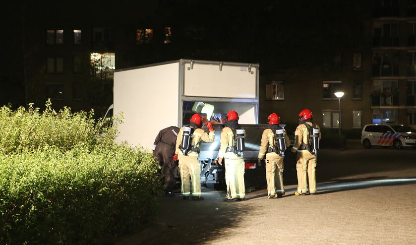 Een vrachtwagen met afval van de productie van xtc lekte chemicaliën in een woonwijk in Eindhoven. (anp)