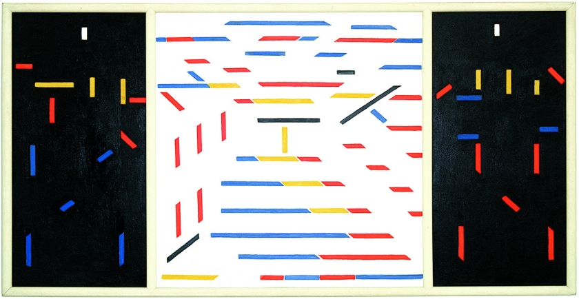 Bart van der Leck, Compositie 1916 no.4, 1916. In de wandelgangen ‘Mijntriptiek’ genoemd. (gemeentemuseum den haag)