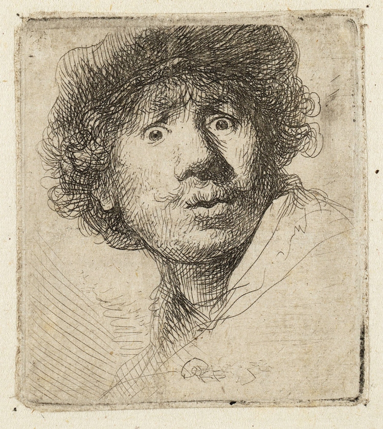 Zelfportret van Rembrandt. Een ets uit 1636. (nd)