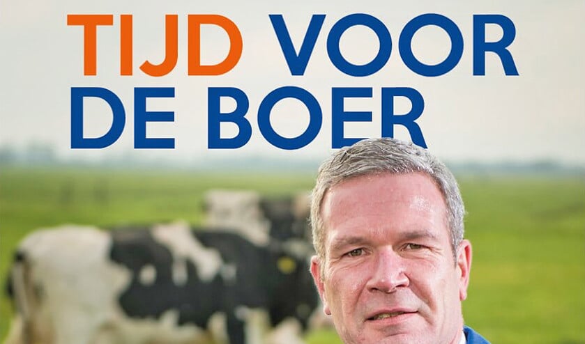 Tweede Kamerlid Elbert Dijkgraaf op een SGP-verkiezingsposter met als slogan ‘Tijd voor de boer’. Daar zou nadrukkelijker de natuur aan toegevoegd moeten worden, klinkt het onder jongeren. (sgp, bewerking nd)