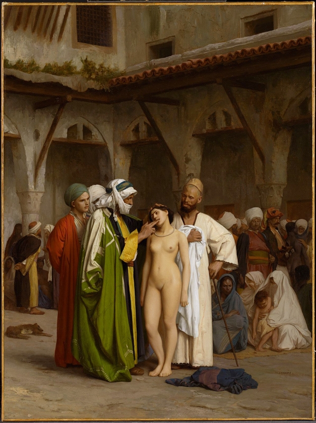 Het bewuste schilderij, De Slavenmarkt uit 1866. (Clark Art Institute)