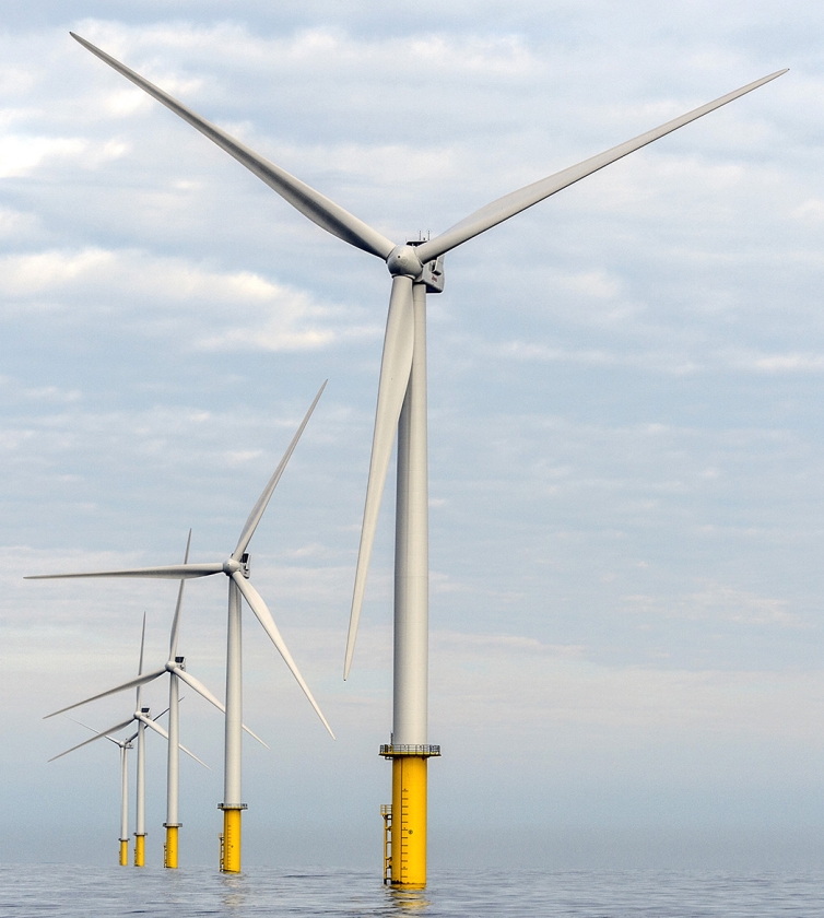 Windmolens op land en in zee zullen in het jaar 2030 de helft van de Nederlandse stroom produceren, zo is de verwachting. (anp / Remko de Waal)