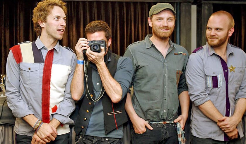 Vanaf links: Chris Martin, Guy Berryman, Jon Buckland and Will Champion in 2008 bij de presentatie van het album Viva la vida or death and all his friends. (epa / Marta Perez, Alberto Estevenz)