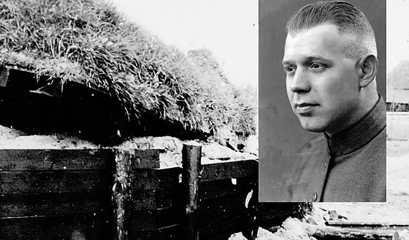 Sergeant Anne Willem Swart en de bunker waarin hij op 10 mei 1940 hij sneuvelde (Stichting Oud Meppel)